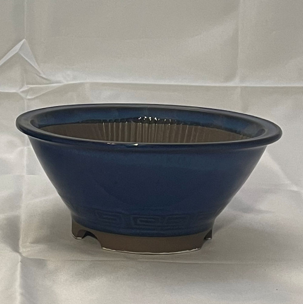 tokoname round blue glazed bonsai pot - 2nd - 25 x 8cm - British Bonsai