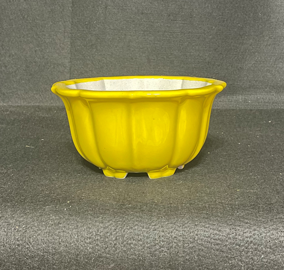 Yixing Multisided Yellow Glazed Bonsai Pot - 15 x 7.5cm - British